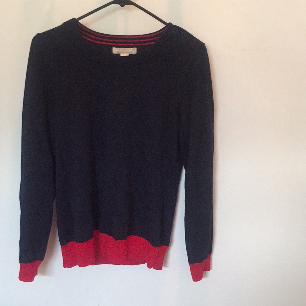 Long sleeve red and navy blue sweater